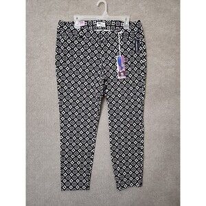 Old Navy Diva Skinny Ankle Pants Womens 14 Black White Floral Stretch NEW